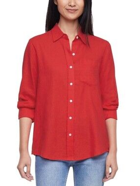 NWT GAP Vibrant Red Long-Sleeve Linen Blend Button-Up Shirt Women's Size Small